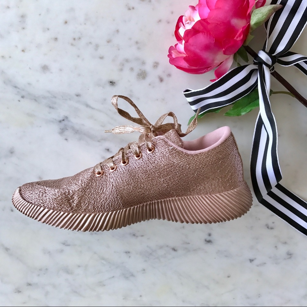 Rose Gold Textured Sneakers - Picture 2 of 5